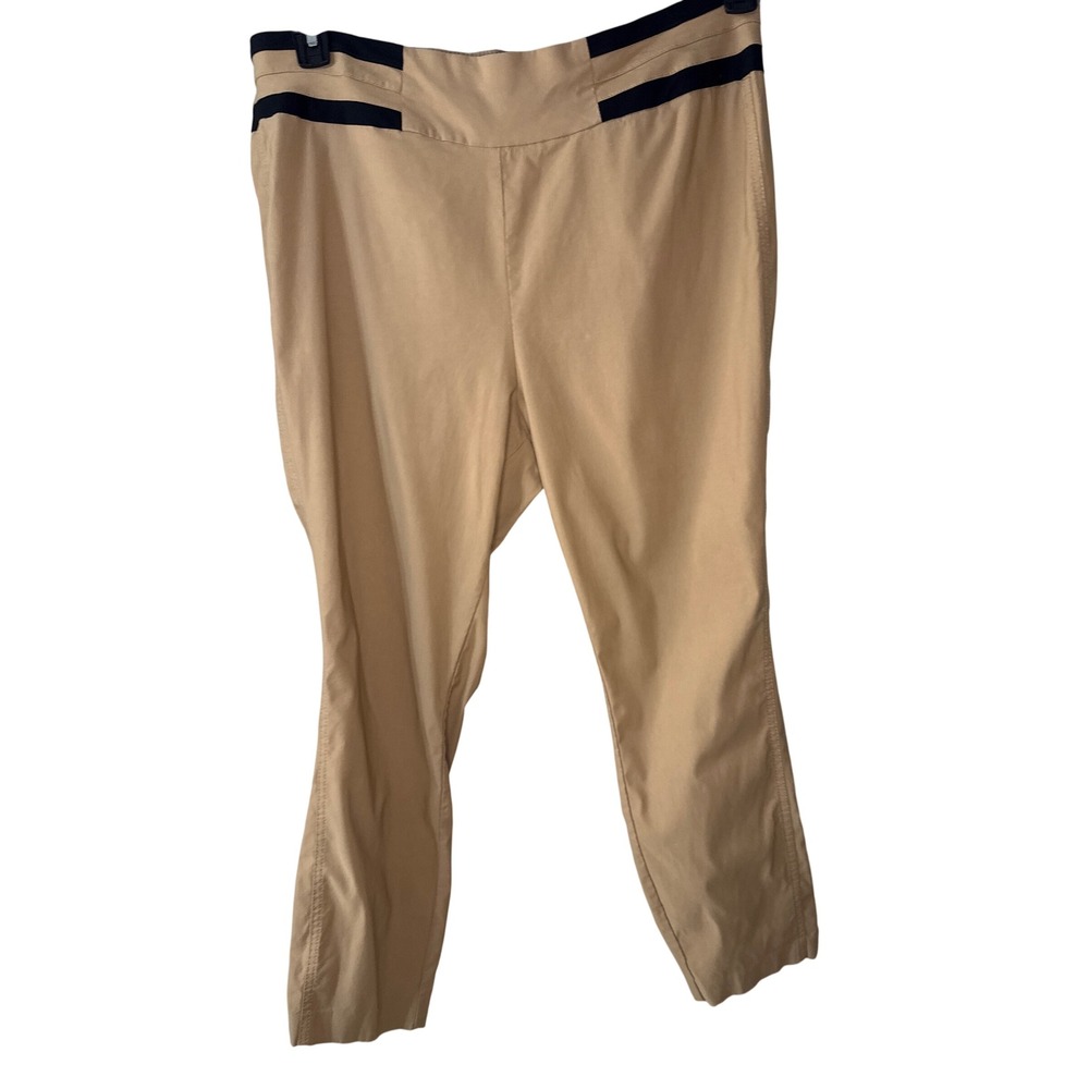 New York & Company Womens XXL Tan Khaki Black Stripe Ankle‎ Pants Cropped